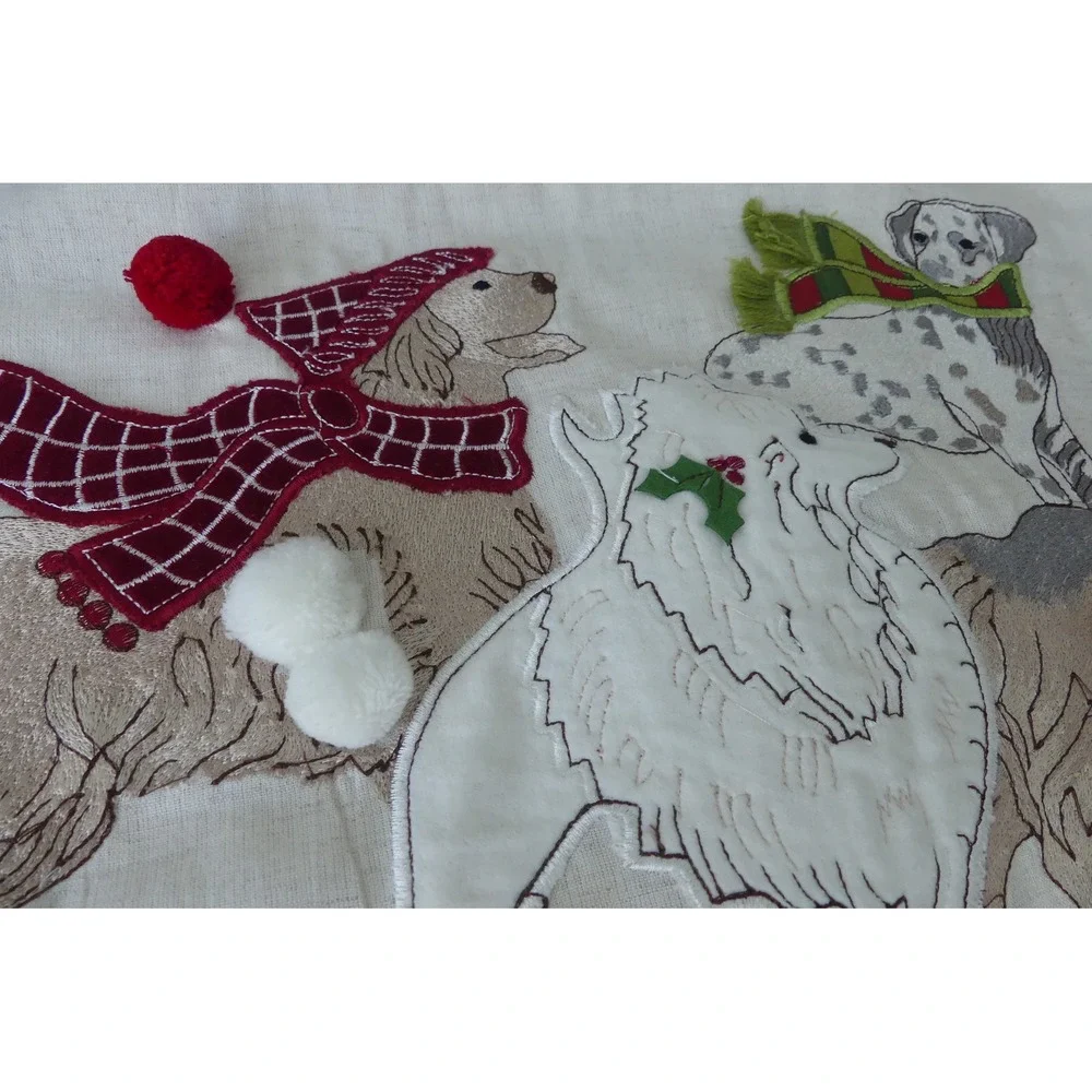 Pier 1 Imports Christmas Dogs Embroidered Throw Pillow Cover Red Cream 18x18 - Picture 4 of 10